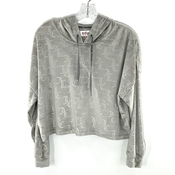 Juicy Couture Other - Juicy Couture‎ Hoodie Loungewear Women XL Gray Velour Logo Cropped Pullover